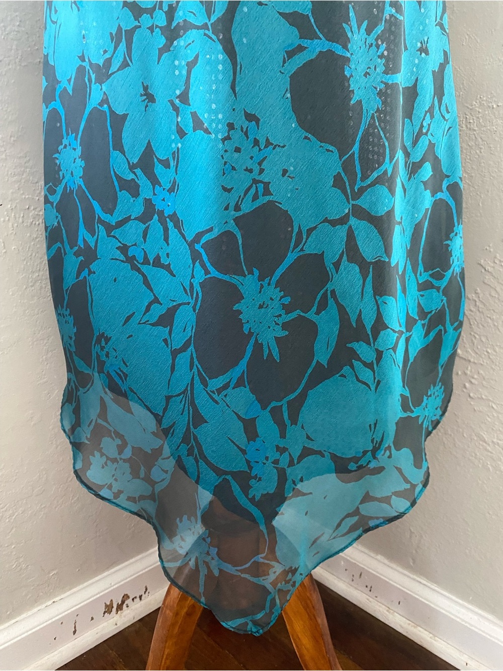 Vtg Whimsigoth Teal Black Floral Sequin Lined MIDI Dress Grunge Fairy Wedding 10 - Picture 5 of 11